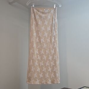 Tiger Mist Tan and White Maxi Pencil Skirt Cocktail